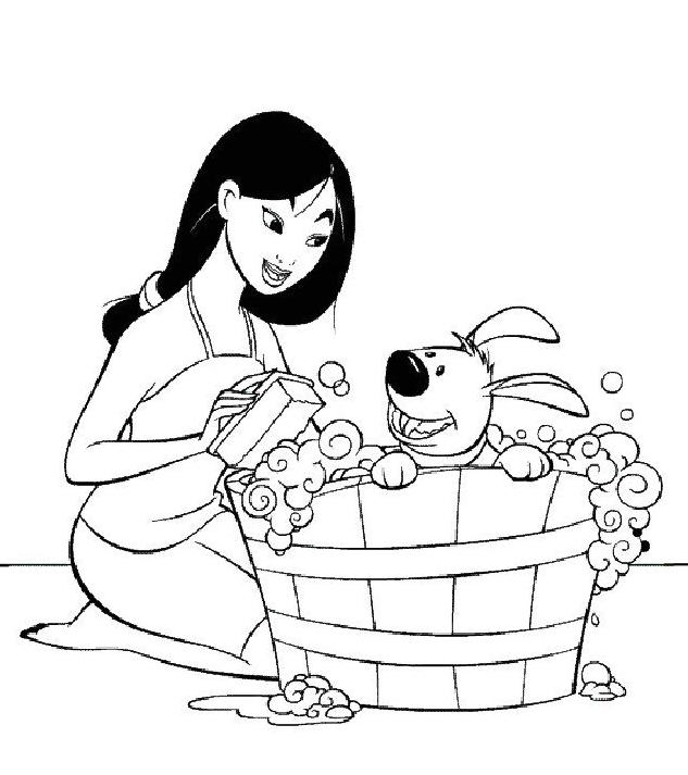 coloriage mulan lave son chiot